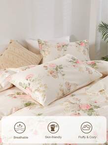 2/3-teiliges Vintage Rose Blumen Muster Bettbezug Set (ohne Kopfkissen-Einsatz), atmungsaktiv & super weich, geeignet für alle Jahreszeiten (1 Stück Bettbezug + 1 Stück/2 Kissenbezüge, ohne Kopfkissen-Einsatz), weiches Zweifarbiges Design, geeignet für Schlafzimmer und Gästezimmer - Verschiedenfarbig - Übersicht 4
