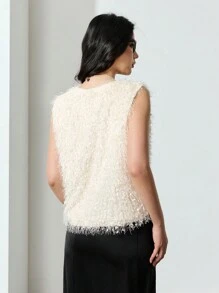 EastFlair Women's Elegant Commuter Fluffy Feather Tank Top - Beige - View 2