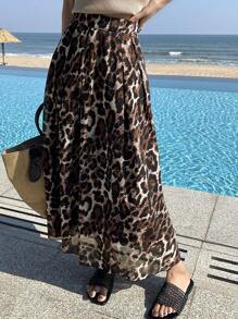DAZY Women's Chiffon Leopard Print Sexy Skirt, Spring/Summer Cheetah Print - Brown - View 1