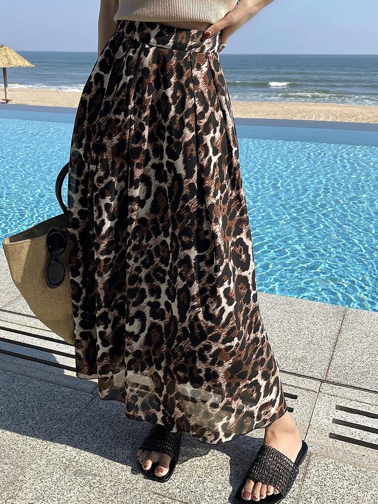 Women's Chiffon Leopard Print Sexy Skirt, Spring/Summer Cheetah Print