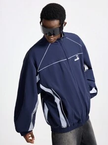 NEON BLANC Men's Fashionable Streetwear Navy Blue Woven Jacket, For Fall Winter