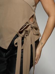 MISSGUIDED PLUS Plus Size Strapless Bandeau Top With Side Bow Detail Evening Party Club Wear Elegant Tube Top Fashion Essential - Khaki - View 5