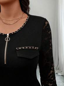 SHEIN Clasi Vestido ajustado elegante de encaje y parche en talla grande para el Día de San Valentín