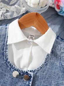 Baby Girl Front Button Sleeveless Simple Denim Vest And Dress Set