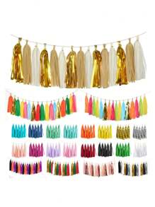 SHEIN 5pcs/Bag Colorful Tissue Tassel Banner, Tissue Ribbon Tassel Party Background Hanging Decoration, Suitable For Weddings, Birthdays, Single Lady, Parties