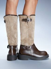 CUCCOO GRLICON 女士过膝靴，Y2K 风格，朋克摇滚，机车风，酷女孩，适合万圣节、圣诞节、派对场合 - 杏色 - 查看 5