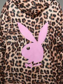 Missguided x Playboy Animal Print Oversized Sweatshirt Winter Fall Loungewear Drawstring Hood Pink Bunny Graphic Casual Street Style Statement Hoodie Fashion - Multicolor - View 6