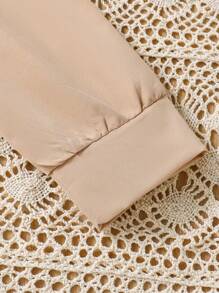 Young Girl Patchwork Pleated Colorblock Detail Long Sleeve Dress - Khaki - View 5