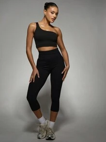 MISSGUIDED 高腰七分紧身裤，运动收腹瑜伽裤，非常适合室内健身跑步普拉提健身房练习 - 黑色 - 查看 6