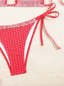 Swim Mod Damen gestreifter Bikini mit Neckholder, süßer, lässiger, eleganter Badeanzug, Sommer Strandoutfit - Rot - Übersicht 7