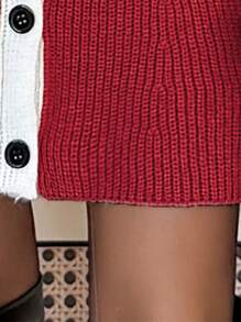 Chiquease Vestido de mujer de punto de manga larga con escote en V y ajuste elegante, con ribete de contraste en línea A, en color negro y blanco, para otoño/invierno
