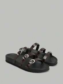 Ontre Giày sandal đế bằng nhẹ và thoải mái cho nữ, dép xỏ ngón thời trang, phù hợp để kết hợp với quần tây trang trọng, ngày lễ tình nhân mùa xuân và mùa hè - màu nâu - Xem 2