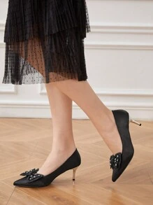 CUCCOO HITCHD 1 Pair Women's Fashion Elegant Black Rhinestone Bow Decor High Heel Dress Shoes, Suitable For New Year, Valentine's Day, Wedding, Party, Banquet, Dating, Holiday Spring Shoes Spring Break Easter Prom Heels