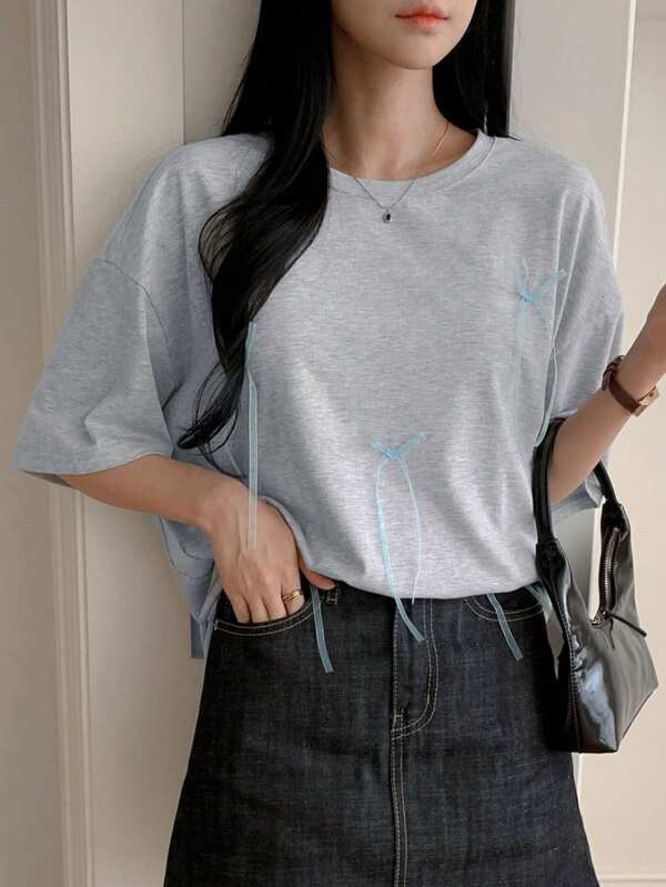 DAZY Nuevas blusas casuales sueltas de verano para mujeres con decoración de lazo