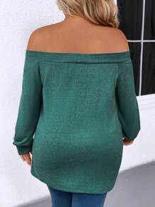 INAWLY 新品大码女式时尚休闲露肩长袖 T 恤 - 綠色 - 查看 2