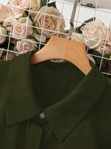 SHEIN Clasi Plus Size Women's Bow Decor Long Sleeve Single-Breasted Casual Shirt For Autumn