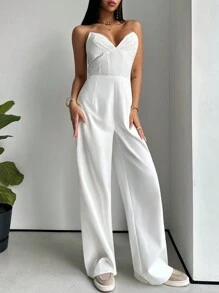 Aloruh Modern Sleeveless Metal Buckle Decor Maxi Jumpsuit For Women - White - View 6