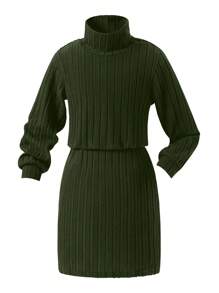 SHEIN Tween Girls Rochie Tube Trendy Casual, Elegantă Multi-Asortă, Rochie Midi Bodycon cu Gâtul Înțeles, Potrivită Pentru Toamna Iarnă, Școală, Călătorii, Ieșiri