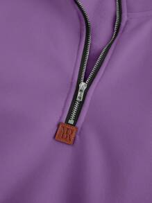 Manfinity Homme Men's Plain Front Zipper Long Sleeve Casual Pullover Sweatshirt - Purple - View 4