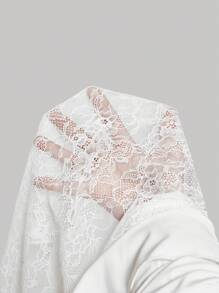 SHEIN MOD Vestido con bajo de cola de sirena asimétrico en blanco, con patchwork de encaje, decorado con gran lazo, cinta con volantes, adecuado para citas, fiestas, vacaciones, brunch, San Valentín, atuendos de vacaciones para mujer, vestidos de cumpleaños para mujer, ropa occidental para mujer, vestido para baby shower, estilo Fairycore