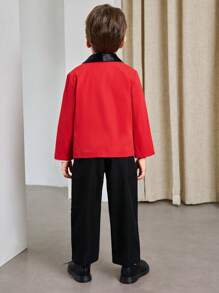 Young Boy Color Blocking Casual Gentleman Style Outfit - Shirt And Pants Set - Red - View 2