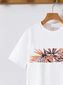 SHEIN Leap Crew Conjunto de 2 peças de camiseta e shorts com estampa tropical para meninos adolescentes; roupas de primavera; roupas para meninos adolescentes; jaquetas para meninos adolescentes, primavera de volta às aulas - Multicolorido - Ver 5
