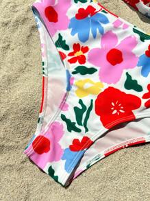 Vivid Eden Women's Neck-Tie Print Bikini Top And Bottom Bikini Set, Beach Outfit For Summer Beach Vacation - Multicolor - View 4