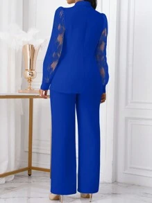 Xyvia 2pcs Women's Business Office Wear Embroidered Details Double-Breasted Fitted Blazer & Pants Set Fall Cloth For Women