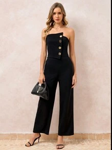 SHEIN Clasi Conjunto de 2 piezas para mujer: Top tubo y pantalones de moda
