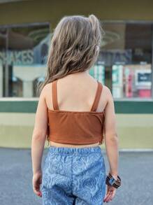 年轻女孩T恤，2025春夏新品，多层流苏设计，交叉绑带展现个性，适合夏季日常活动、外出、社交聚会 - 卡其色 - 查看 2