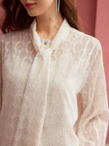 MOTF PREMIUM TEXTURED TIE NECK TOP - Beige - View 3