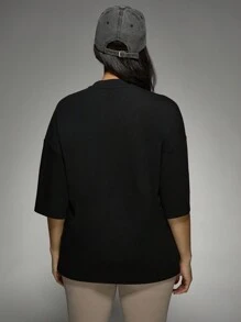 MISSGUIDED PLUS Cộng với kích thước Logo Áo thun quá khổ Phong cách đường phố giản dị Bông cơ bản Quý tay áo Mùa xuân Hè Thể thao Thể thao Thoải mái Phù hợp với Thời trang Thu Đông Hàng đầu - màu đen - Xem 2