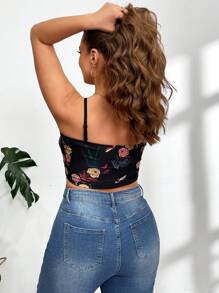 SHEIN Privé Elegant Arbeitskleidung in Große Größen für Damen, anspruchsvolle Büroarbeit, Nachmittagstee, romantische Dates, Konzerte, Partys, INS Vintage Stil, lässiges Urlaubsoutfit mit Spaghetti-Trägertop, tropisches Pflanzenmuster