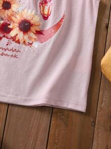 Wildeya Camiseta con estampado floral y lunar, y mangas con volantes para niñas jóvenes, color rosa, dulce y bonita, adecuada para actividades diarias, salidas y eventos sociales, colección de primavera/verano para el Ramadán