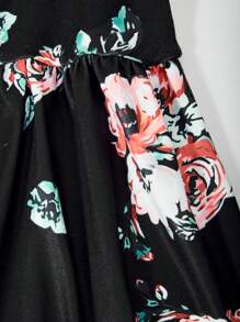 Young Girls Fashion Long Sleeve Floral Print Waist-Cinched Maxi Dress, Beach Dress - Multicolor - View 4