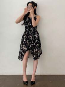 DAZY Asymmetrical Ditsy Floral Slip Dress For Women, Style Party Women,Mini Dress Homecoming Dresses Prom Dress