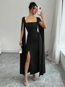 Rafferiza Vestido de cóctel ajustado de manga larga y sexy de color rojo, para invierno - Negro - Ver 1