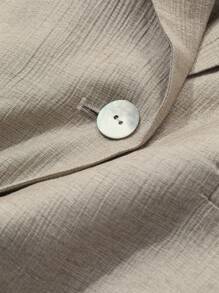 Dazy-Less 宽松简约商务休闲套装：女士西装外套和直筒及膝裤 Old Money Linen - 卡其色 - 查看 8