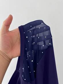 Viva Relle Plus Size Fashionable Rhinestone Mesh Patchwork Dress