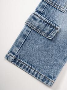 Baby Girls Casual Loose Straight Leg Denim Jeans With Multiple Pockets - Medium Wash - View 3