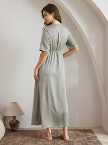 Ocili 女士柔软缎面浴袍，舒适休闲家居服 - 灰色 - 查看 2