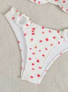 Swim Mod 夏季 1 件女式/青少年碎花两件套比基尼，带钢圈上衣和低腰下装，特殊面料 - 彩色 - 查看 3