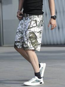 Manfinity Roghcode Men's Casual Tree Branch Print Utility Pockets Denim Shorts - Multicolor - View 3
