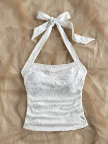 Soleia Top de tirantes con cuello halter y detalle de pliegue en el lateral con estampado de estrellas de mar para mujer, ideal para vacaciones