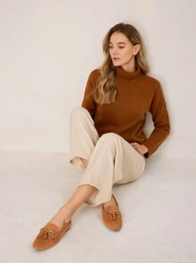 MOTF PREMIUM FRINGED SQUARE TOE FLAT SHOES, VALENTINES - Khaki - View 2