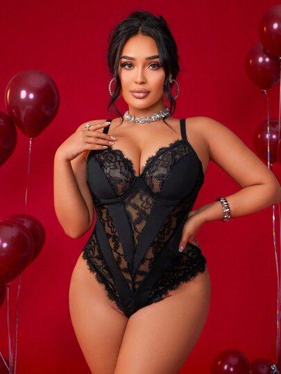 Seduluxe Canotta in pizzo sexy con spalline sottili e design minimal, biancheria intima casual taglie forti per donna