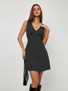Breezaya Women's Polka Dot V-Neck Sleeveless Dress