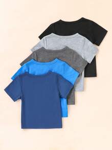 SHEIN 5pcs Baby Boy Casual Comfortable White T-Shirts, Spring/Summer