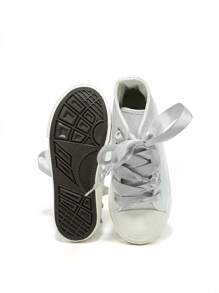 1 双银色丝绸鞋带，时尚休闲百搭软底运动鞋，适合男女童，开学季，春夏季 - 銀色 - 查看 8