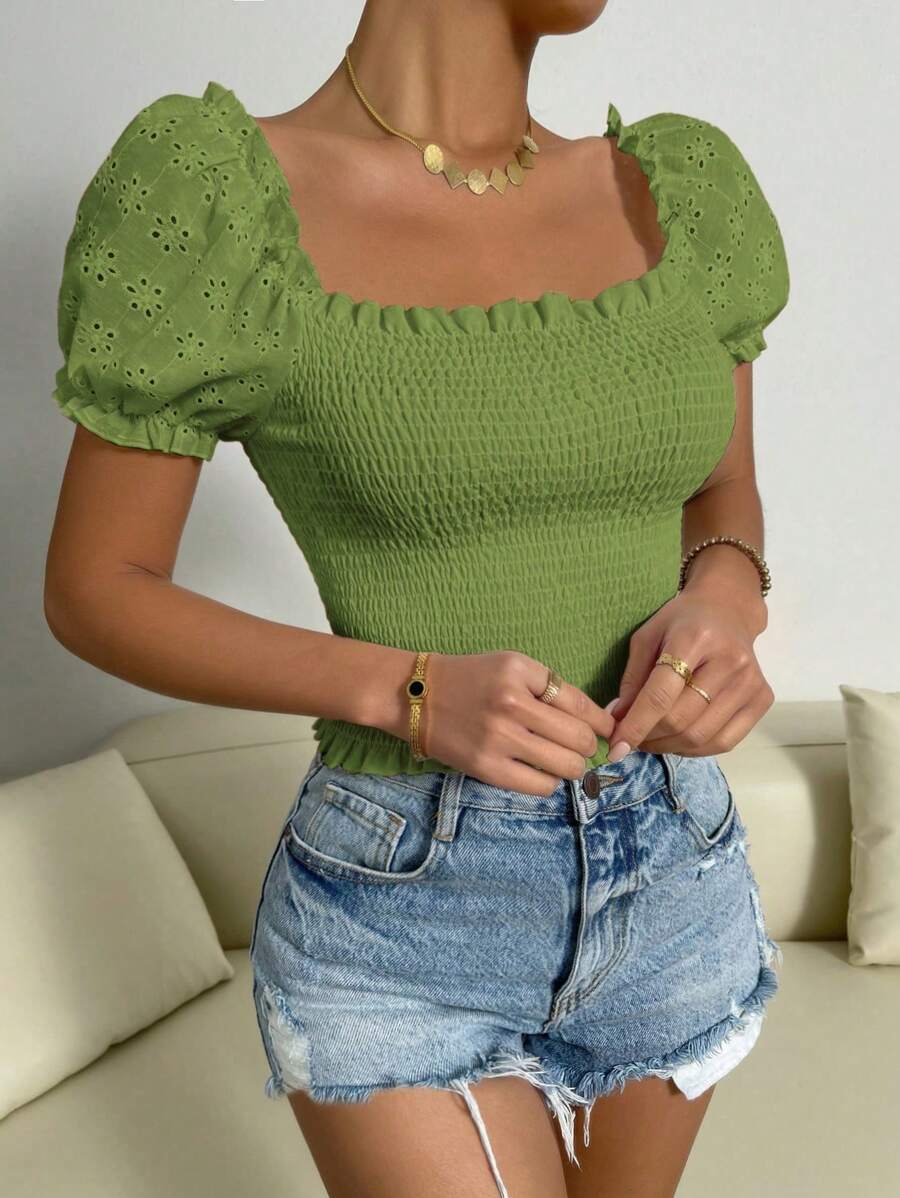 Chiquease Women's Solid Color Short Sleeve Casual Top, Minimalist Fashion For Everyday Wear - Green - View 1